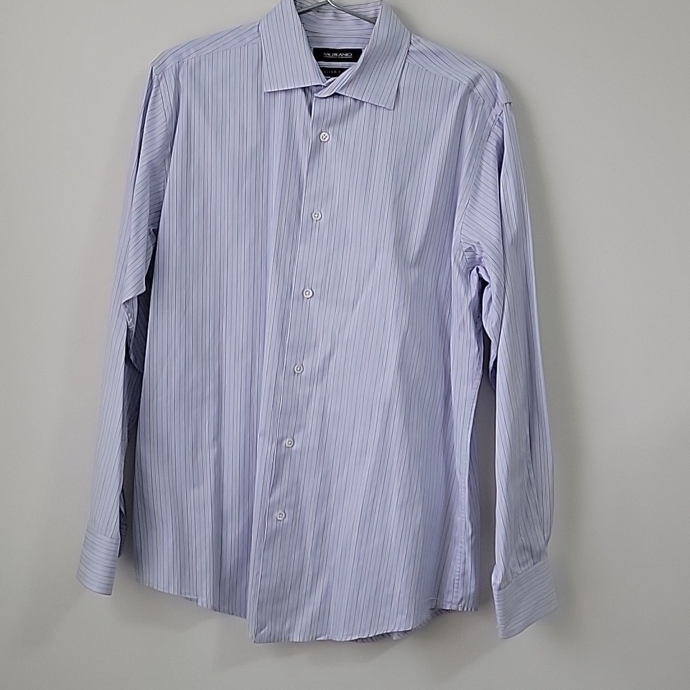 MURANO Classic Blue Striped Men's Shirt Size M 100% Cotton